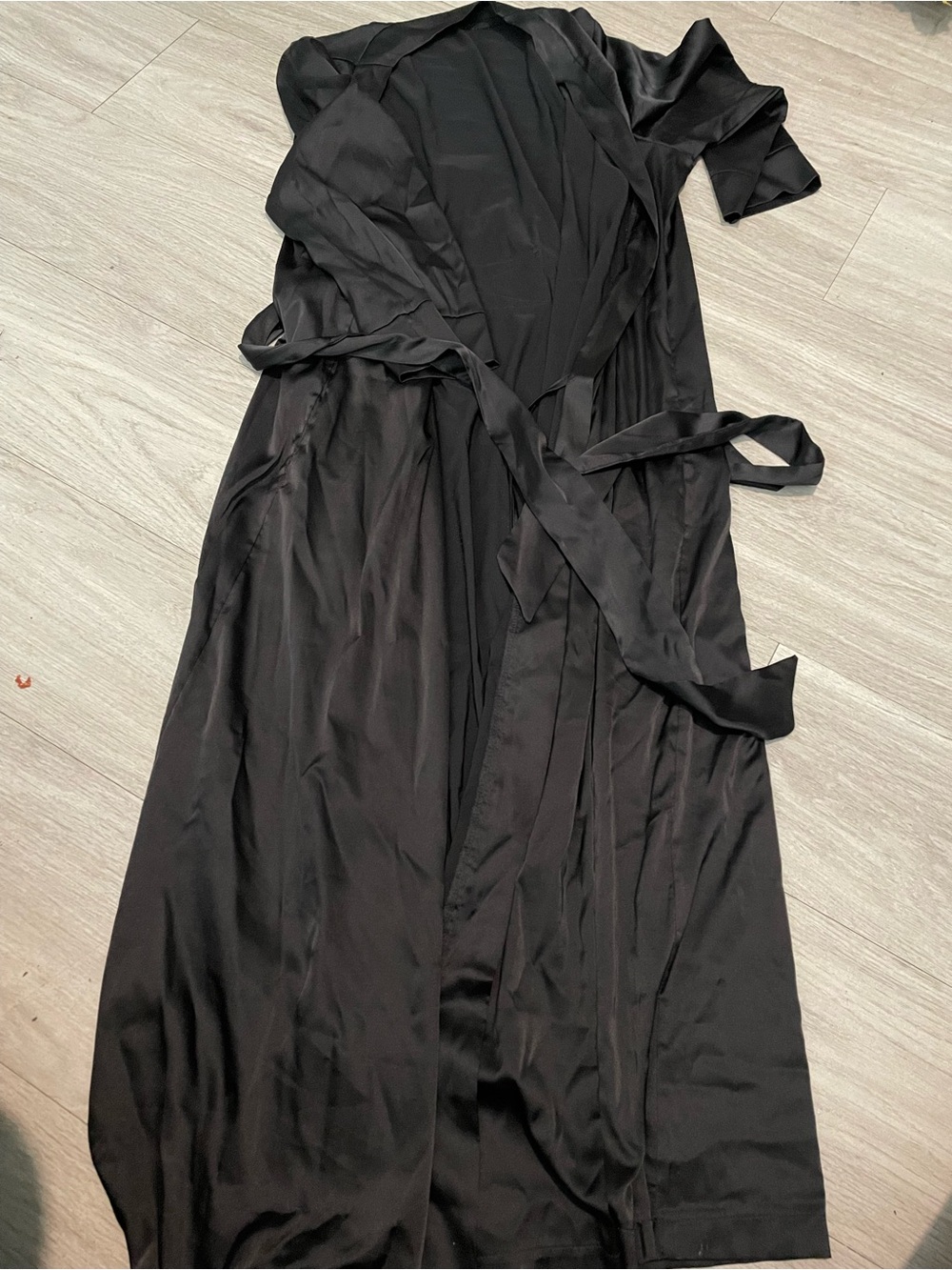 Classic Black Satin Robe with Tie Waist